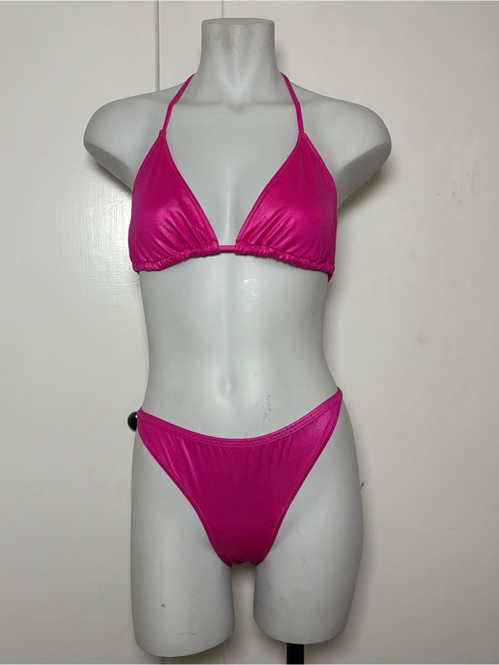 Vintage 90s Sun Streak Pink String Triangle Bikini